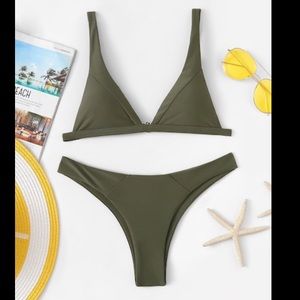 Deep Plunge Bathing Suit Top and High Leg Bottoms